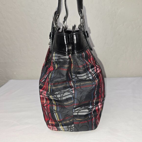 COACH F15467 Poppy Tartan Plaid Signature Glam Glitter Shoulder Tote FLAWLESS! - Picture 3 of 13